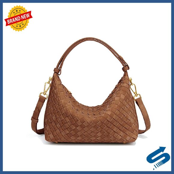 Woven Suede Hobo Shoulder Bag Adjustable Strap Crossbody Purse